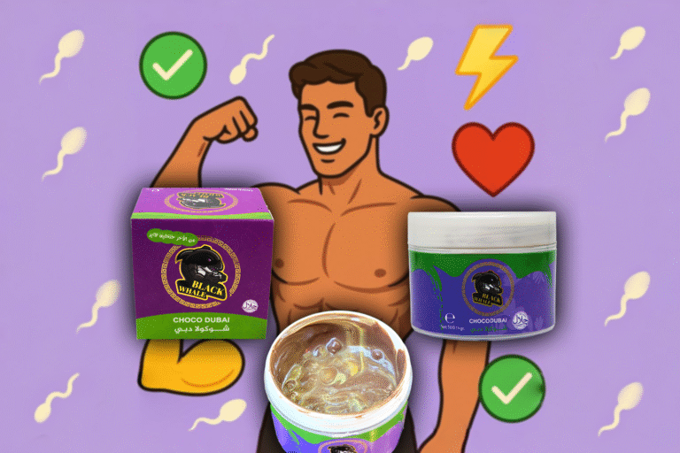 رجل بعضلات بارزة مع شوكولاتة Black Whale Choco لتعزيز الانتصاب وزيادة الطاقة الجنسية